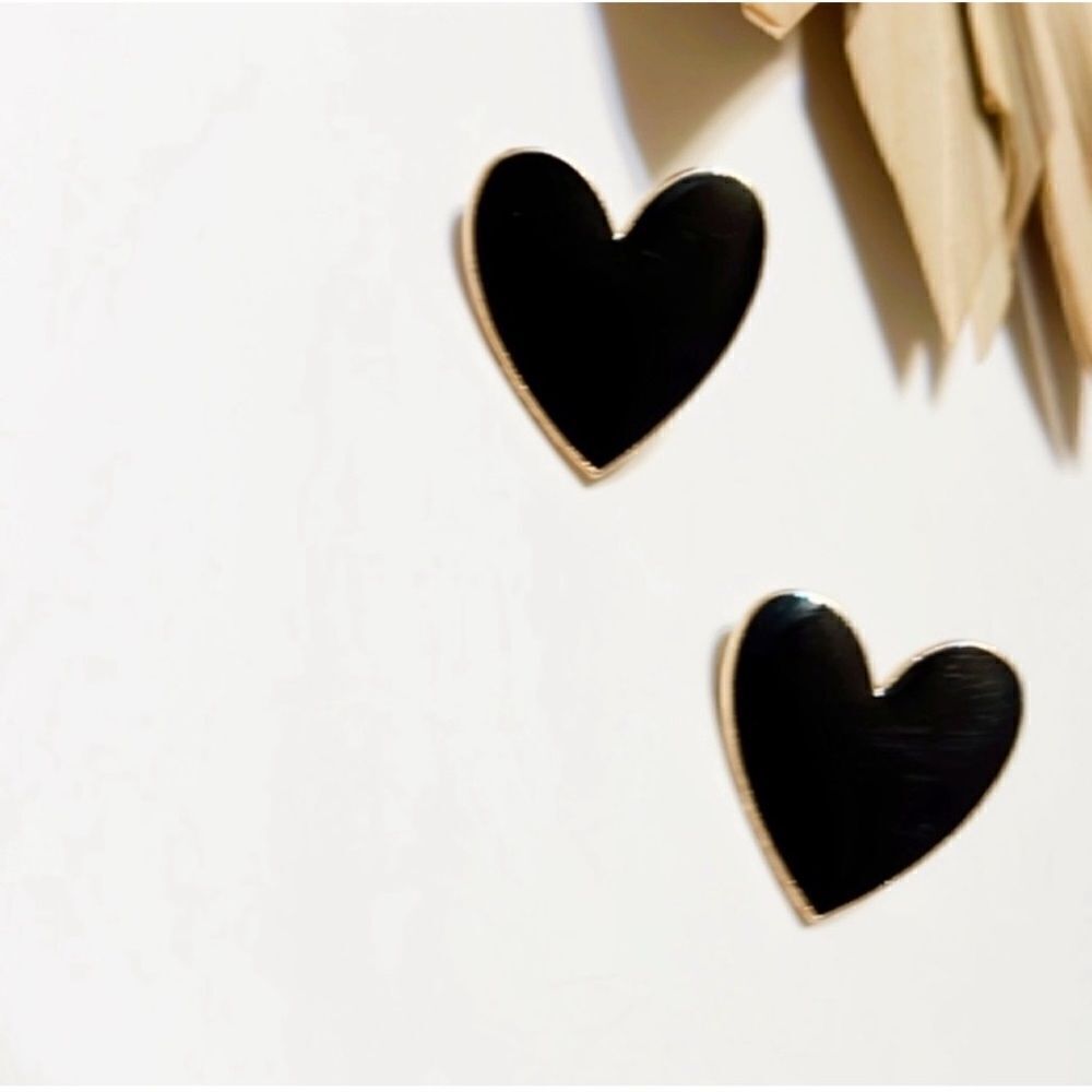 Black enamel heart earrings #546 - Picture 2 of 5